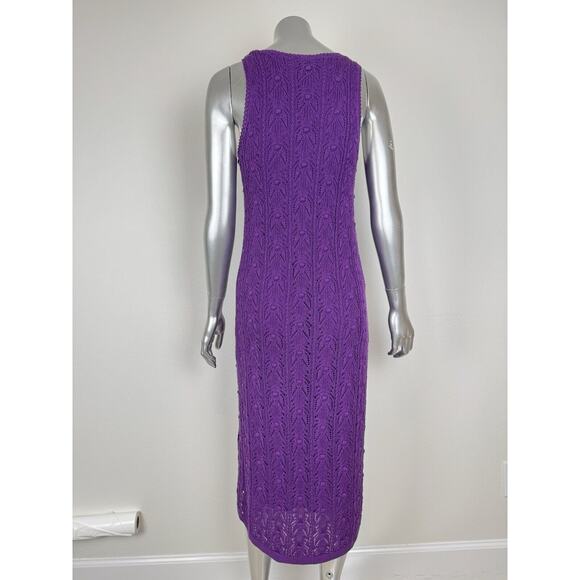Sezane Crochet Midi Salma Dress Purple Knit Cotton Blend Lined S - Picture 3 of 11